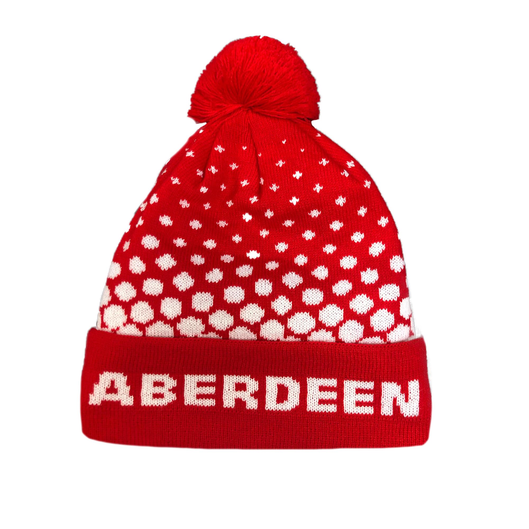 Beyond Happy Aberdeen Red and White Ski Bobble Hat - Stylish Winter Beanie for The Dons Football Supporters - Ultimate Comfort and Warmth