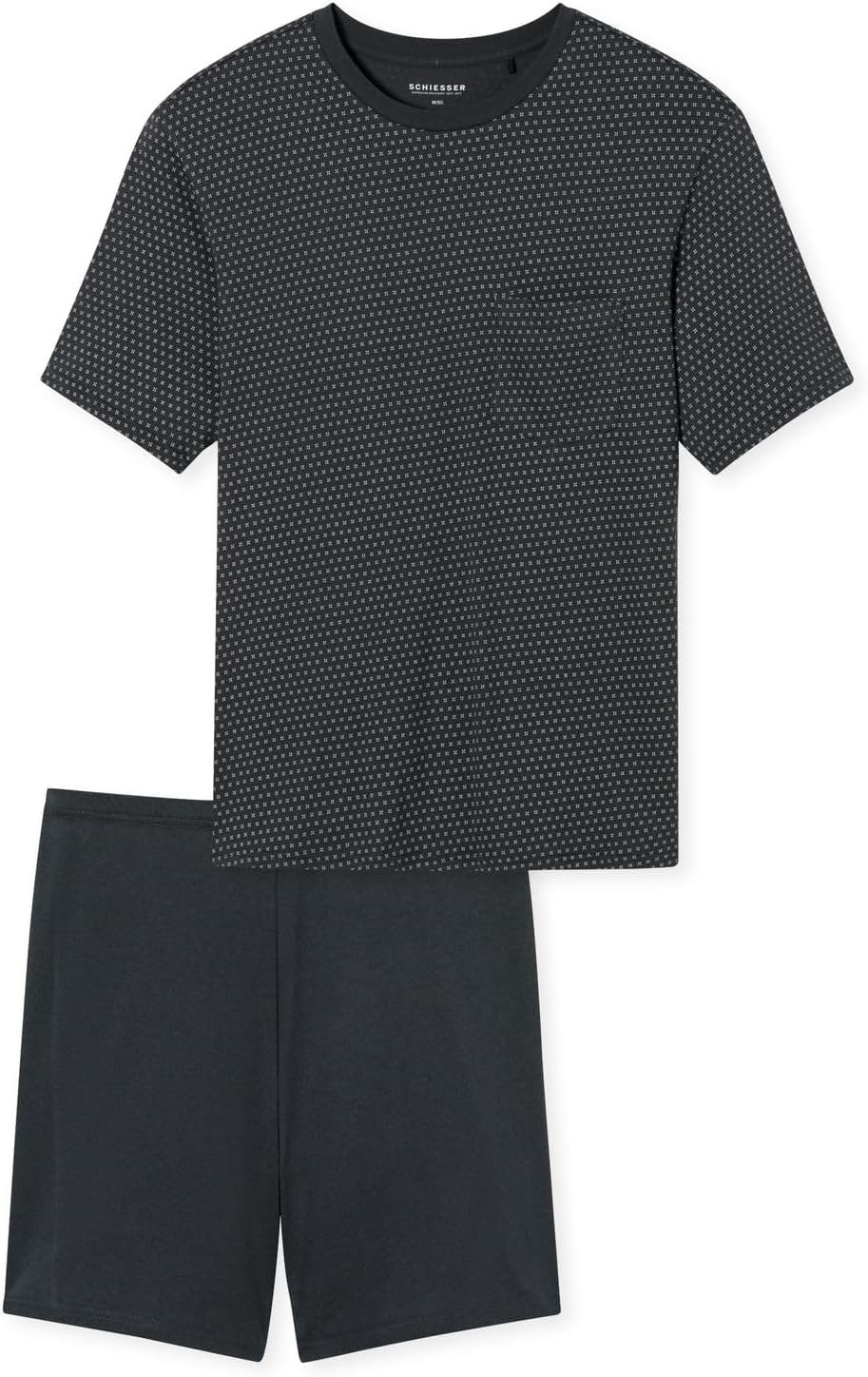 Pyjama Court Homme Schiesser - 100% Coton Bio - T-shirt Col Rond Et Short Motif