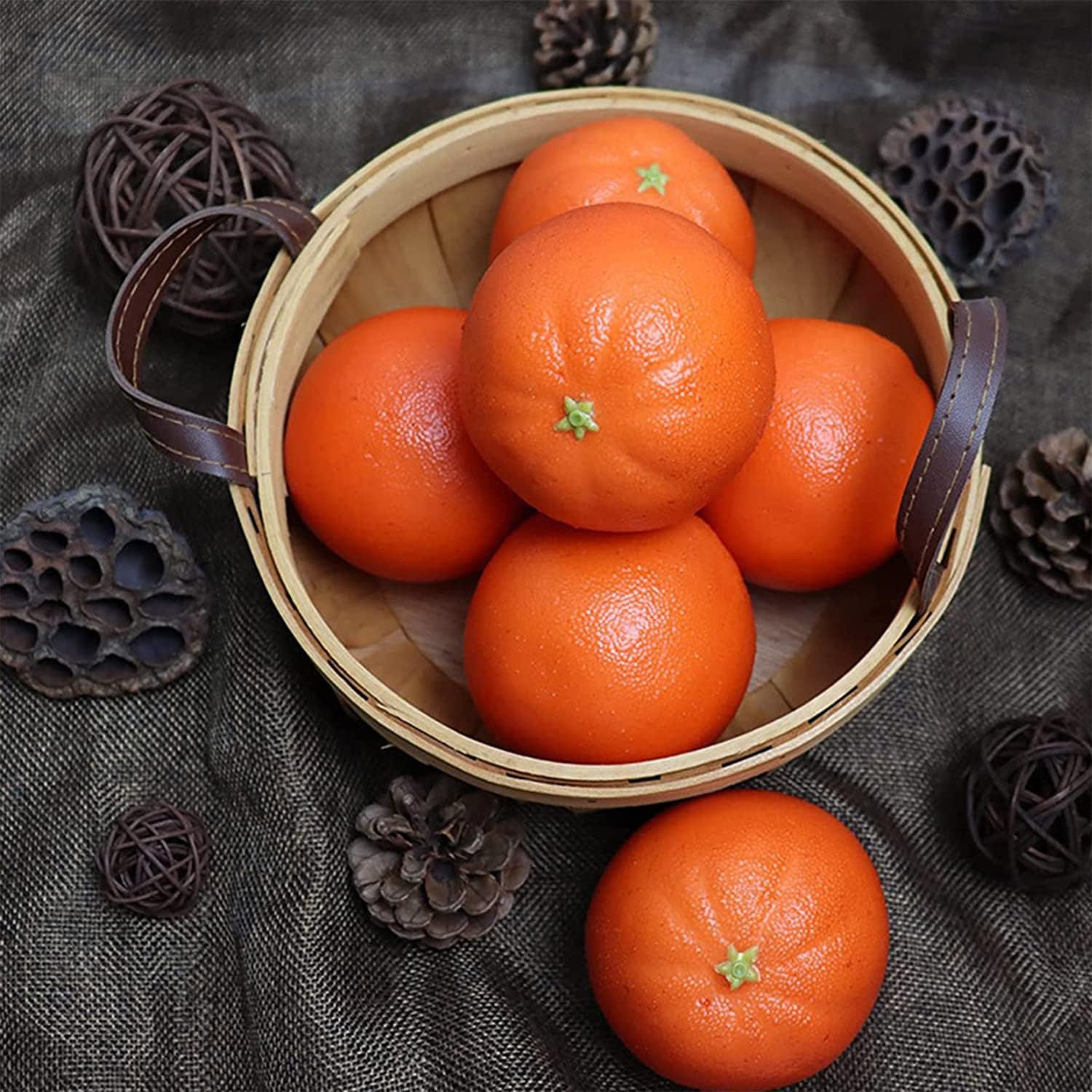 Lorigun 6 Pcs Artificial Mandarin Oranges Lifelike Tangerines Fake Fruits Home Decorations Kitchen Table Display