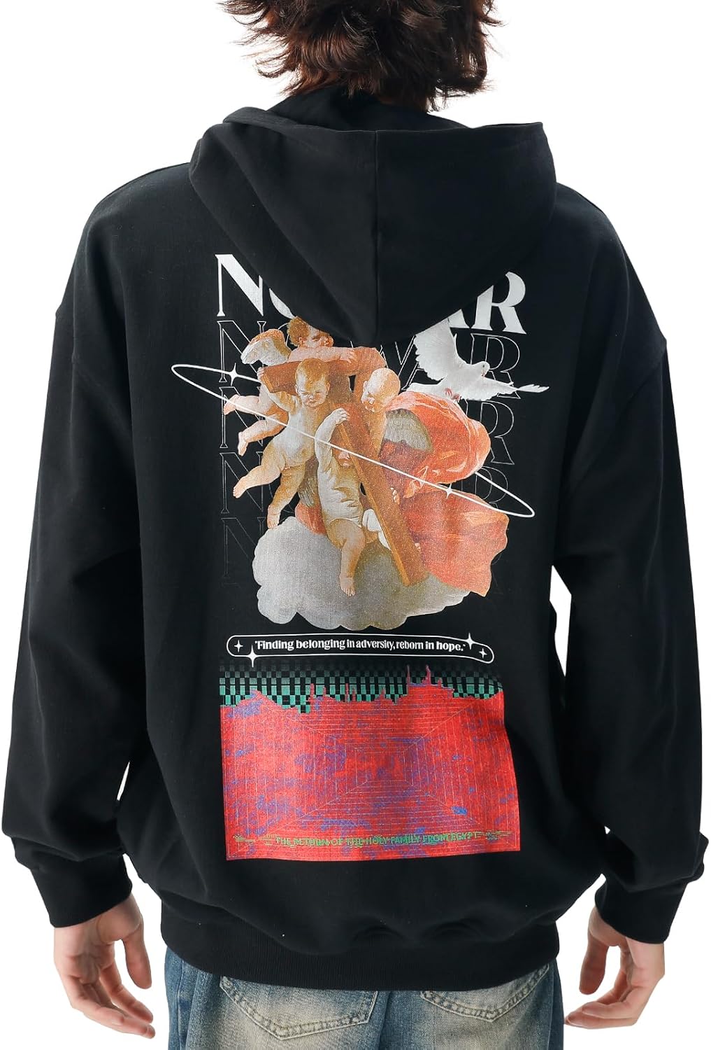 JCARSON NO WAR Streetwear Graphic Hoodies Unisex Oversized Hooded Sweatshirts Long Sleeve Pocket Pullover Top for Men & Women