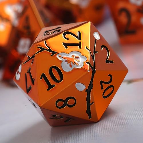 Miniatura 2 de DNDND - Juego de 7 dados de metal naranja D&D, pesados metálicos con estuche de regalo para juego de mesa de Calabozos y Dragones (naranja con