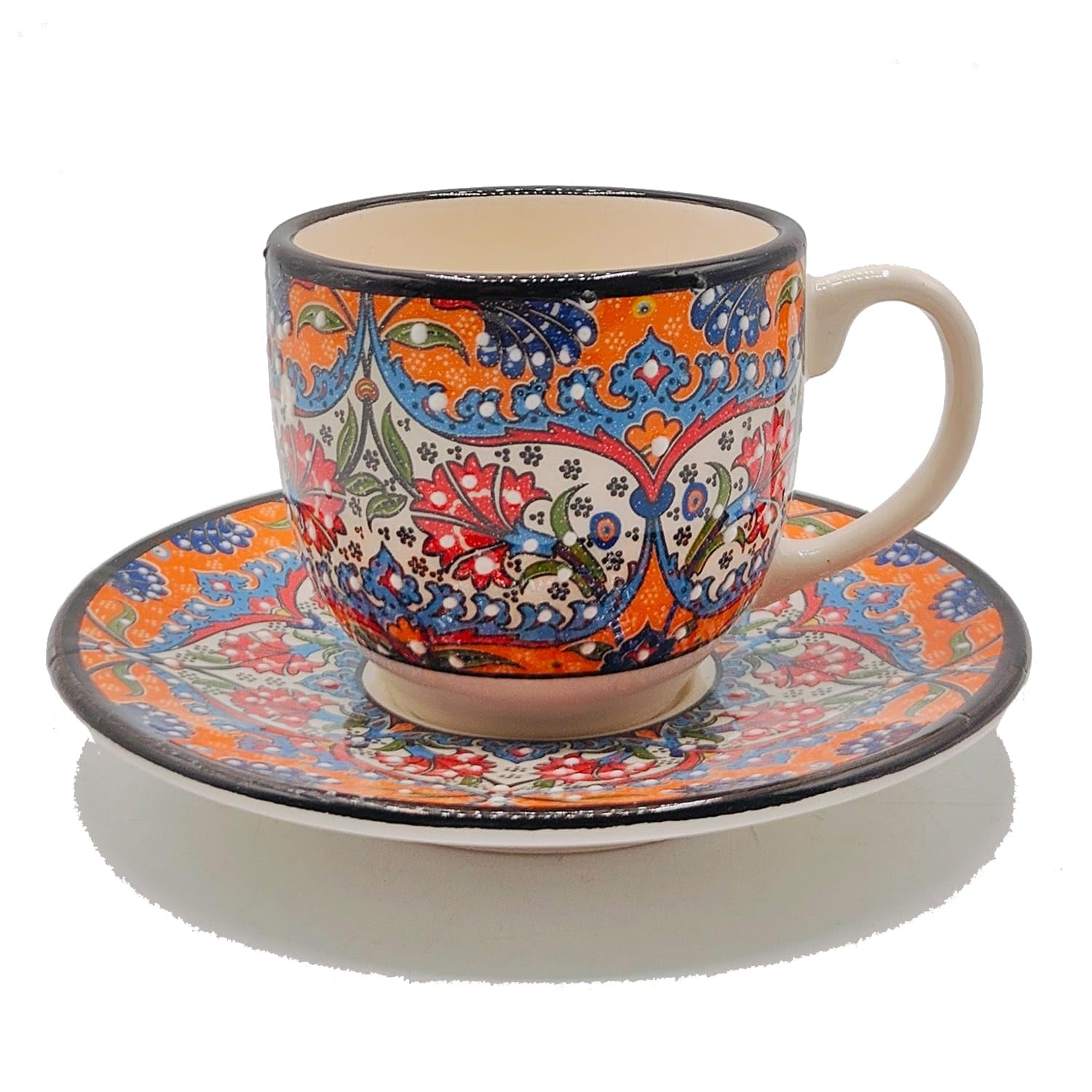 Komplettes Set mit 6 Espressotassen und Untertassen aus türkischer Keramik verziert - Raffiniertes ethnisches Handwerk 1308241204 Marokko Tunesien Ethnisch der Welt