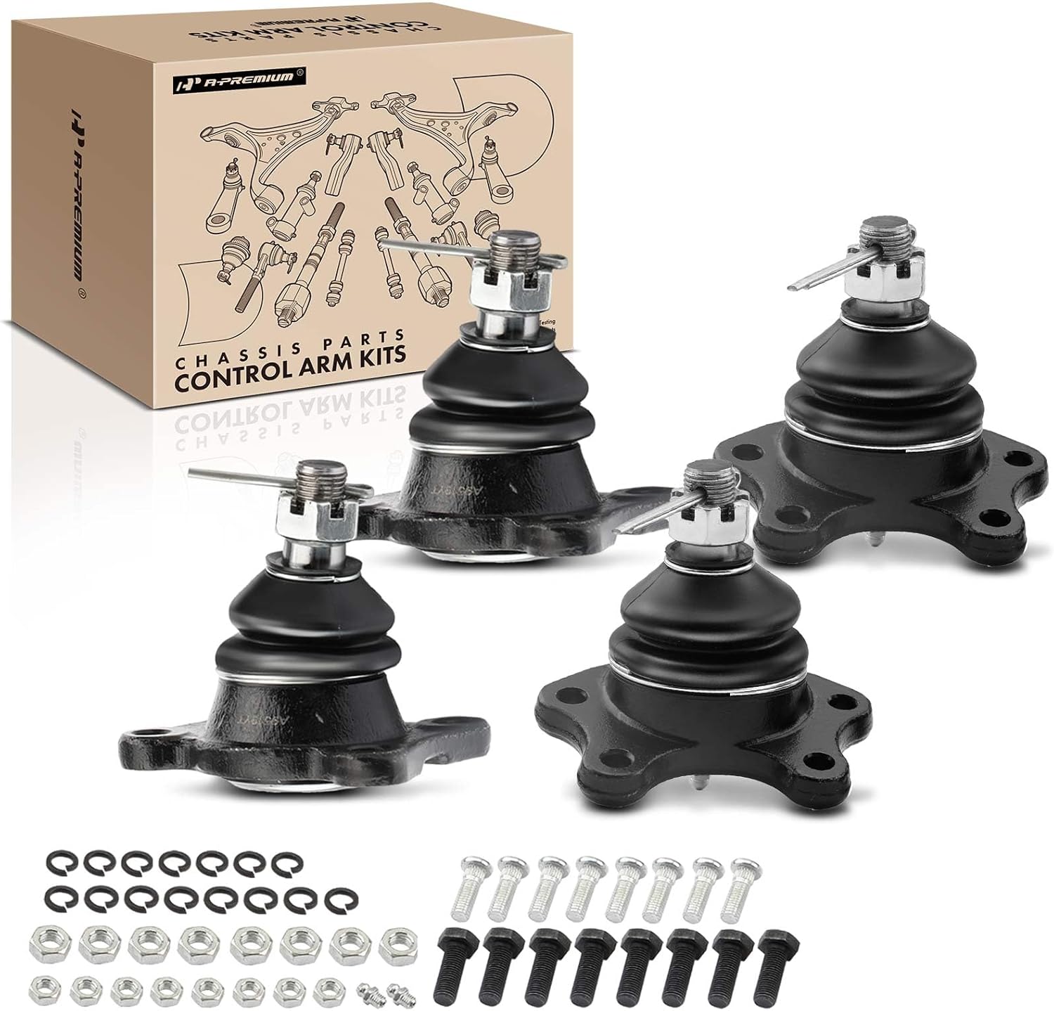 A-Premium Set of 4, Front Upper & Lower Ball Joints Kit, Compatible with Toyota 4Runner 1989-1995, Pickup 1989-1995, T100 1993-1998, 4WD Only