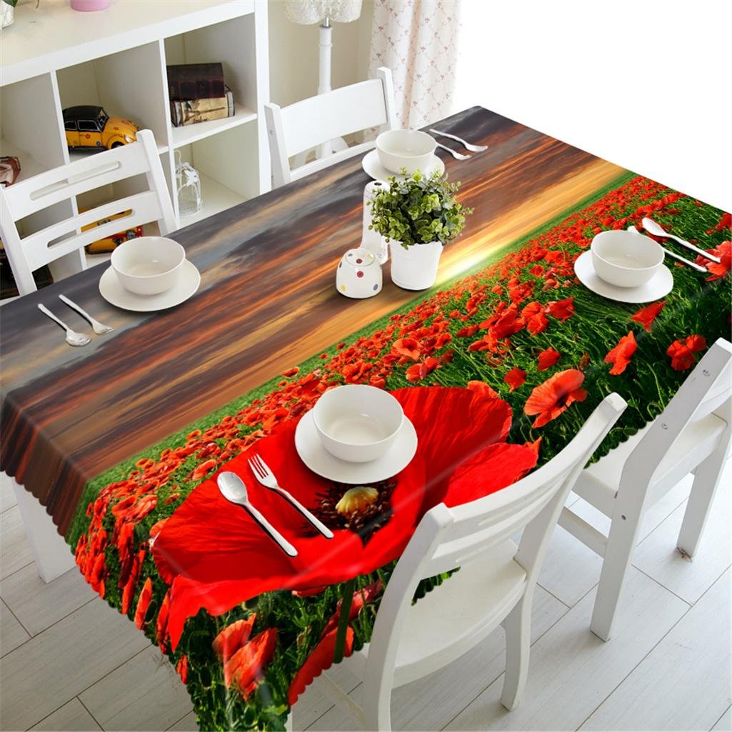 GFYWZ 3D Tablecloth Visual space Dusk many red flowers Natural scenery Polyester Printing Fabrics Dust-proof Tasteless Party Banquet Decoration Rectangular Table Cover Washable , k