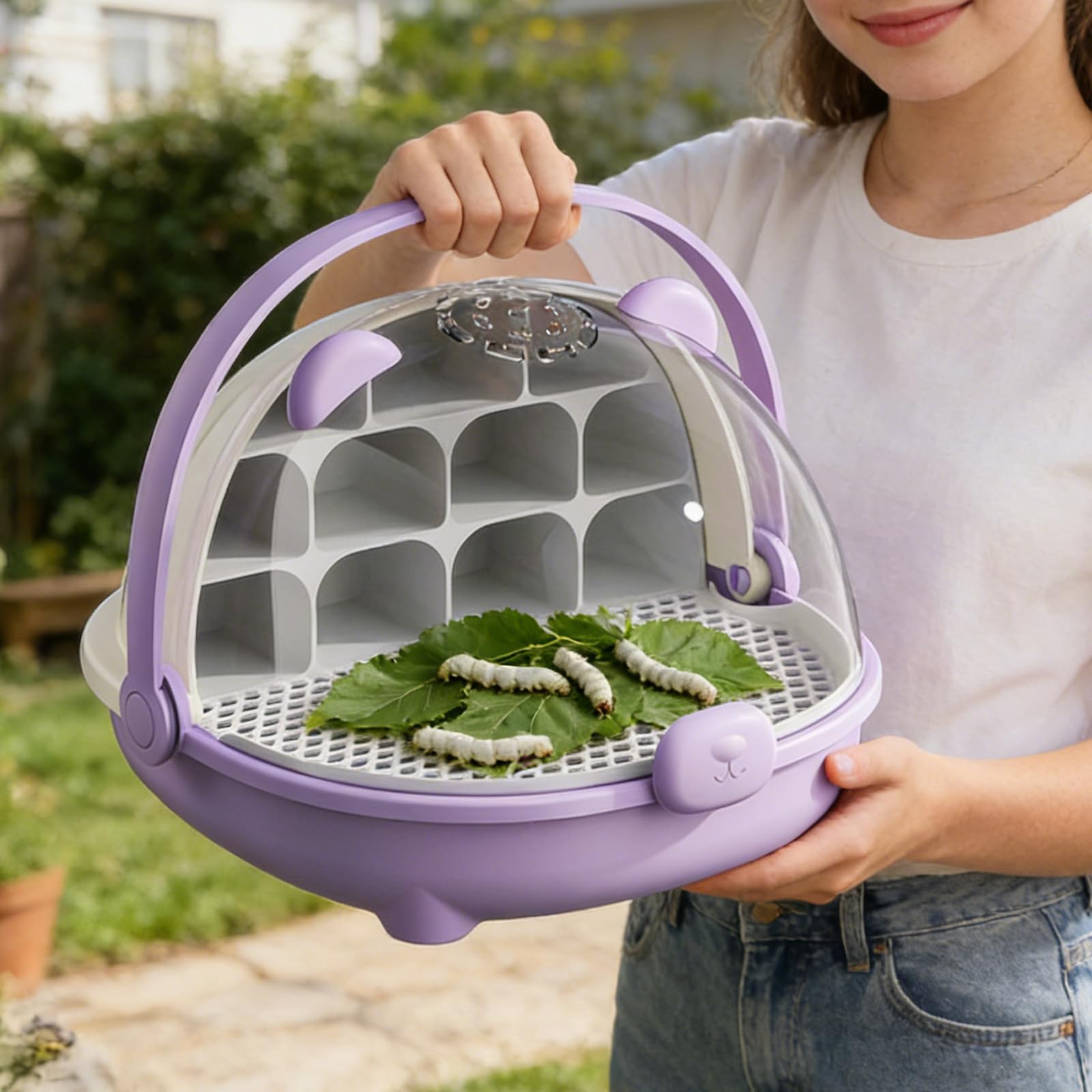 Caja De Crecimiento De Gusanos De Seda, Cápsula Espacial para La Cría De Gusanos De Seda, Jaula De Hábitat Animal,Caja De Alimentación con Asa, para Cría De Gusanos Y Pequeños Reptiles (B)