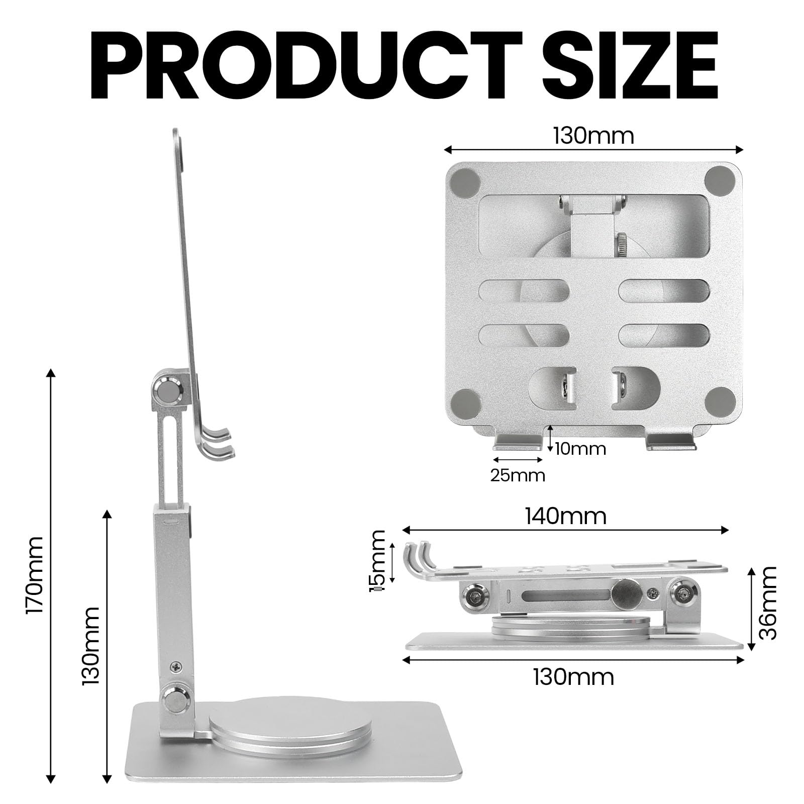 Supporto per Tablet in Lega di Alluminio Regolabile 360° Girevole, Porta Pieghevole per iPad/Samsung 7-13"