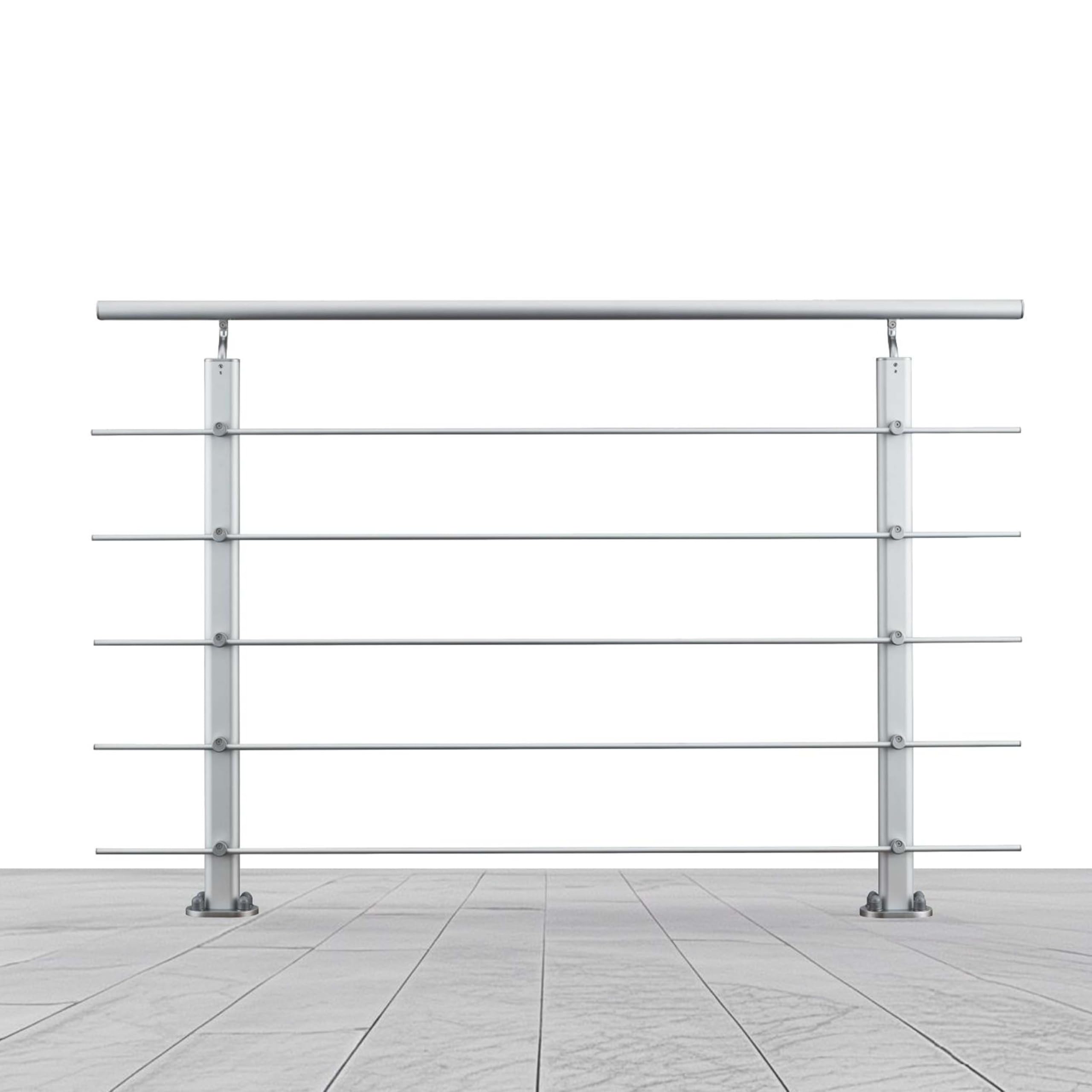 AICA Aluminium Handrail, Stair Handrails, Aluminium Parapet with 5 Crossbars for Balcony, Stairs, Indoor and Outdoor - Floor Fixings (150 cm)