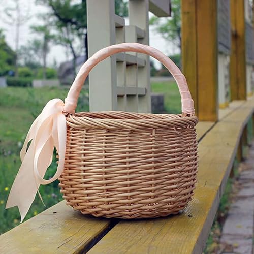 Miniatura 2 de Pipulu Cesta de picnic para 2, pequeñas cestas de sauce tejidas naturales con cinta de asa para almacenamiento de dulces y huevos de Pascua