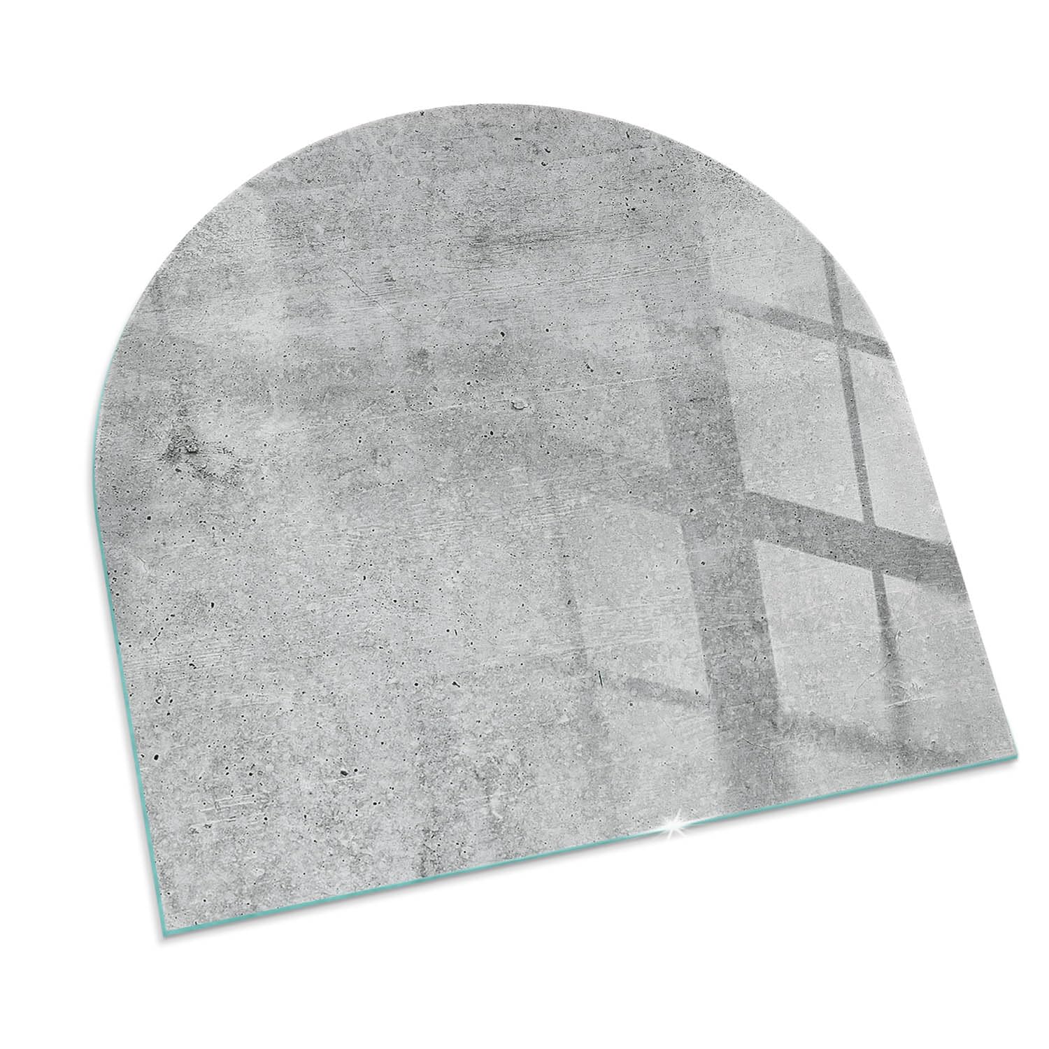 Kamin Bodenplatte Glas 100x100 cm Schutz vor Schäden Wohnzimmer Rundbogen Wasserdicht Schutz vor Kontamination Bodenbelag Polierte Kanten Schutz vor Glut Herdboden - Rohe Betonstruktur