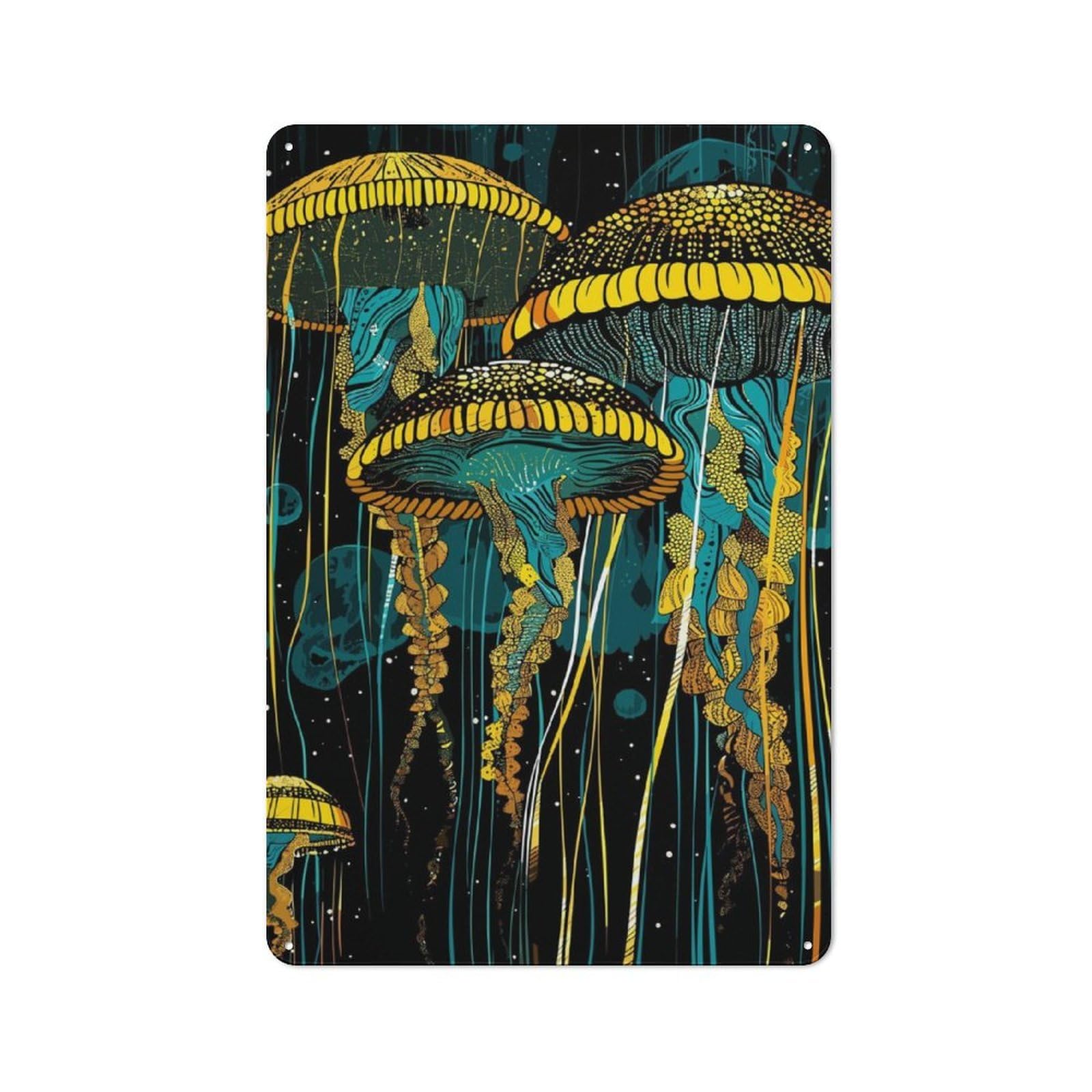 Jellyfish Abstract Metal Wall Sign 30x20cm, Vintage Home Bar Decor for Pub, Home Bar, Shed Or Man Cave