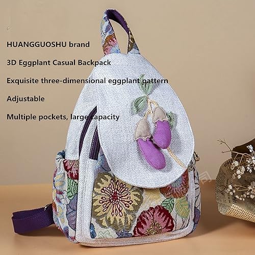 Vista 2 de HUANGGUOSHU Mochila de lona tejida de algodón para mujer, estilo hippie, estilo bohemio, con varios bolsillos, estilo retro, linda mochila tipo
