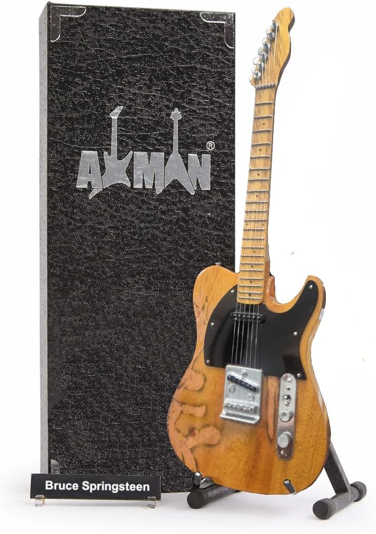 Axman B Springsteen Distressed, 1950s Mutt: Miniature Guitar Replica, Music Gifts, Handmade Ornamental 1/4 Scale, Includes a Display Box, Name Tag and Miniature Guitar Stand, gifts for music lover