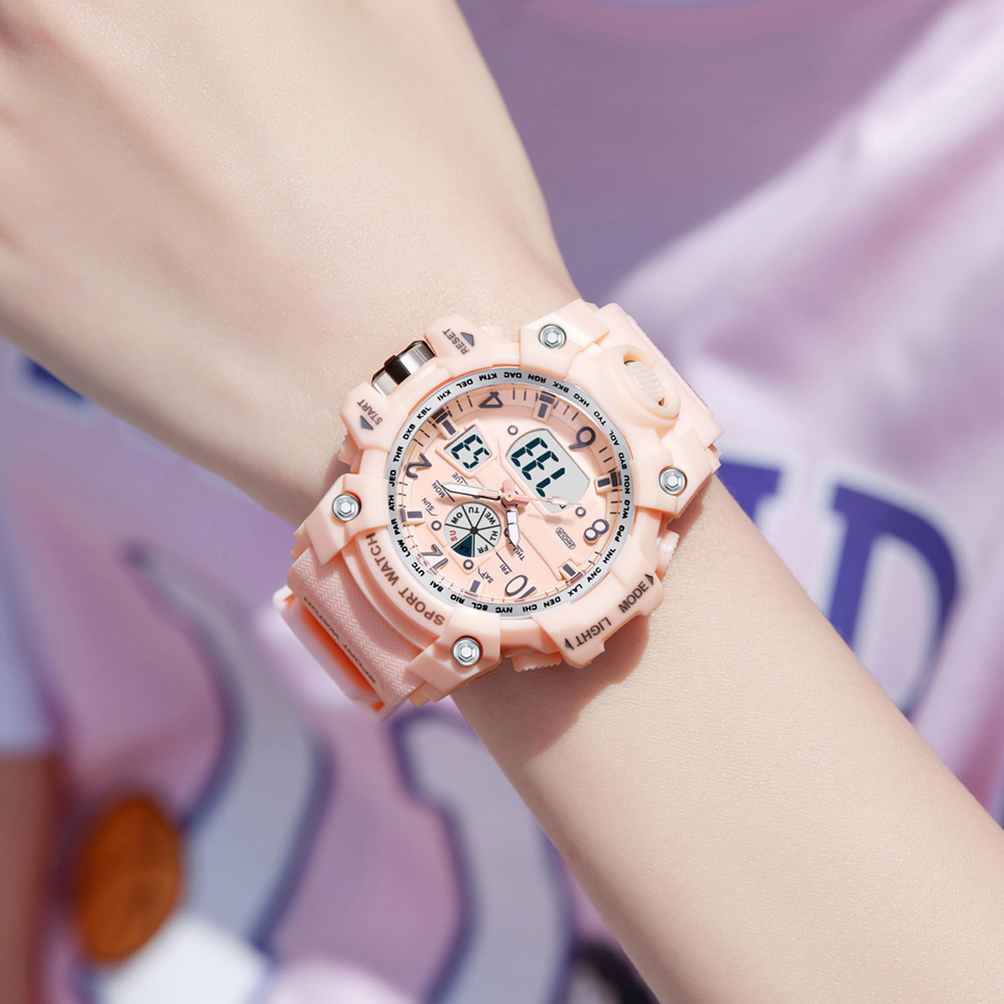 findtime Montre-bracelet numérique pour femme - Étanche jusqu'à 5 ATM - Montre militaire - Montre numérique pour garçons et filles - Montre de sport analogique numérique LED multifonction avec réveil