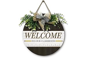 Welcome Sign for Classroom: Rustic Round Wood Door Decor