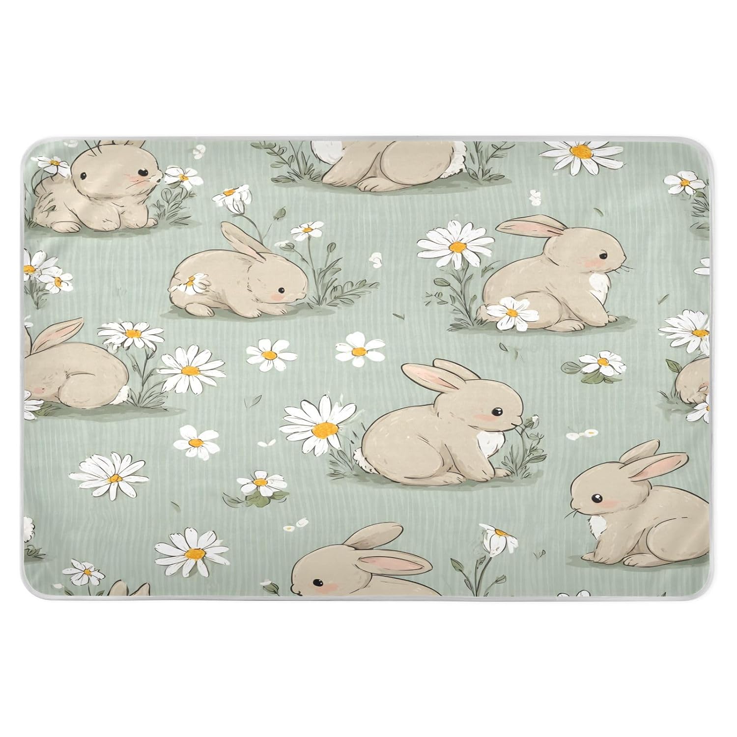 Bunnies and White Daisies Change Mat, Diaper Changing Pads for Baby, 3Layers Waterproof Change Pad Foldable Absorbent Mats for Women, Reusable Incontinence Underpads for Patient 34''x52''