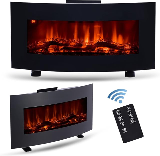 CO-Z 85cm Wall Mounted or Freestanding Electric Fireplace | 900W and 1800W Electric Fire with Thermostat, 3 Flame Effects, Log Display, and Remote Control for Bedroom Living Room