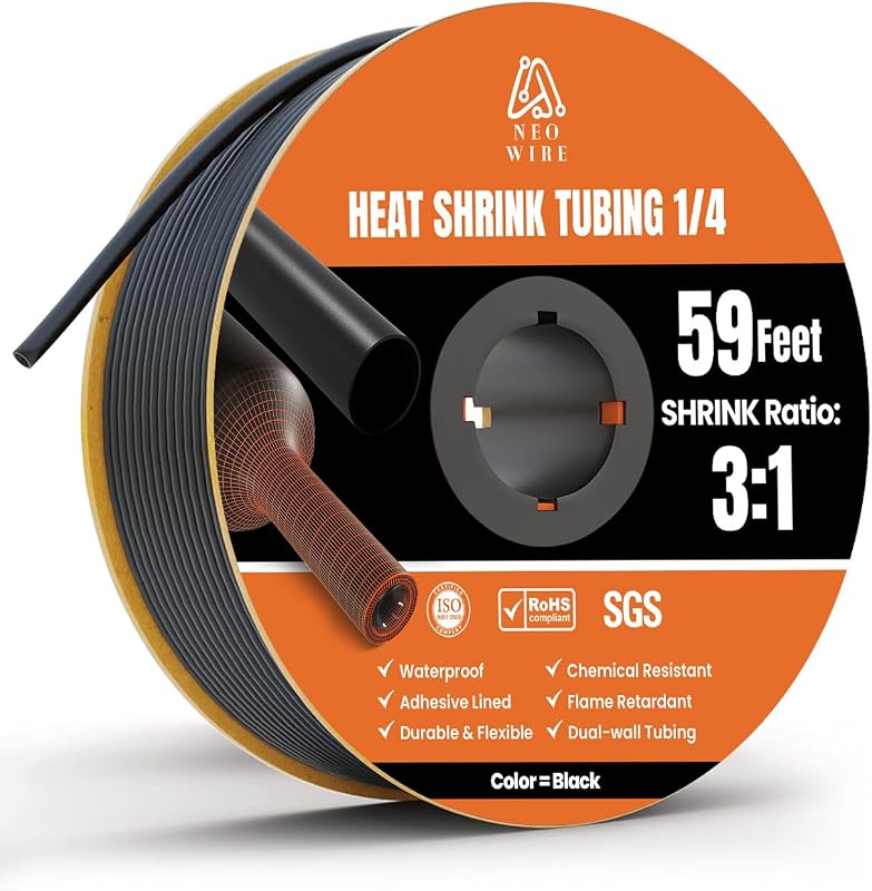 Heat Shrink Tubing 1/4" 3:1 Industrial Marine Grade Dual Wall 59Ft | Adhesive Lined Shrink Tube, Wire Shrink Wrap Tubing Roll, Insulation Sealing, Oil-Water Proof Flame Retardant, Wear-Resistant