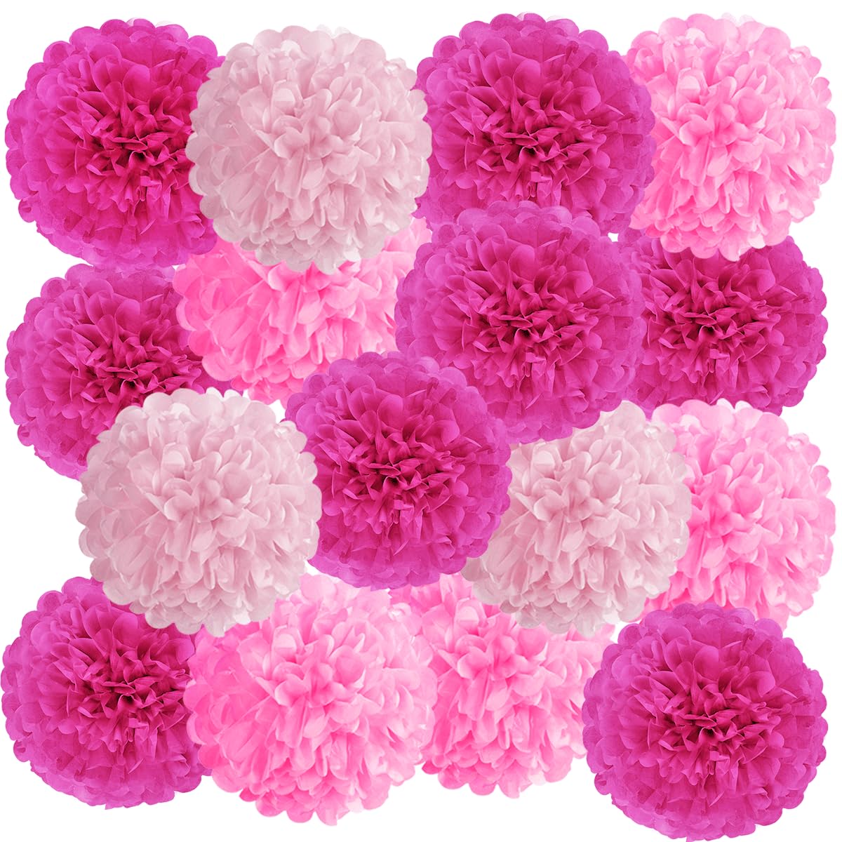 Hot Pink Tissue Paper Pom Poms Paper Flowers Hanging Decorations Pink Paper Flower Balls for Birthday Bachelorette Wedding Bridal Shower Party