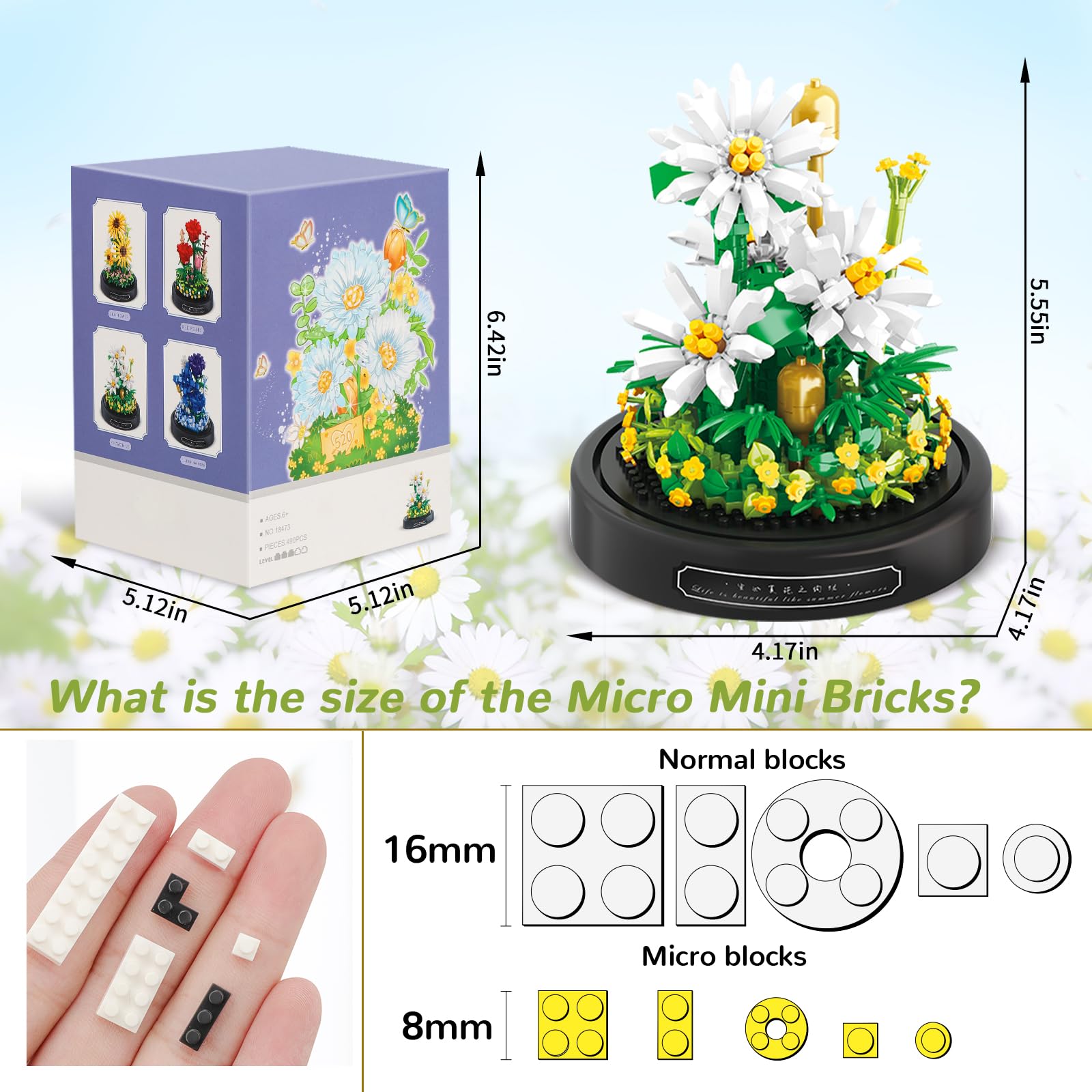 Amazon.com: QLT QIAOLETONG Flower Bouquet Building Set, 490 PCS