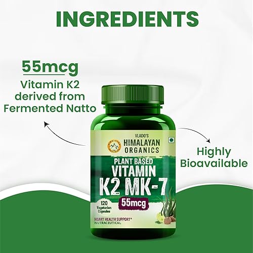 Miniatura 5 de Organics Suplemento de vitamina K2 a base de plantas apoya una salud ósea y cardíaca más fuerte - 120 cápsulas vegetales
