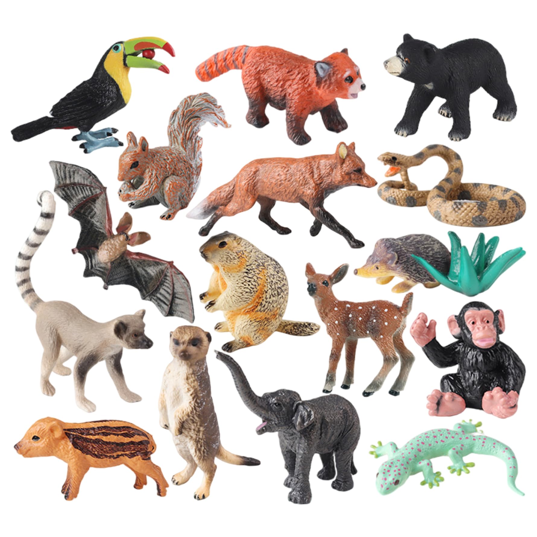 Otbushit 16PCS Forest Animals Figures, Realistic Tiny Animal Figurines Educational Plastic Miniature for Kids Toy Cake Toppers