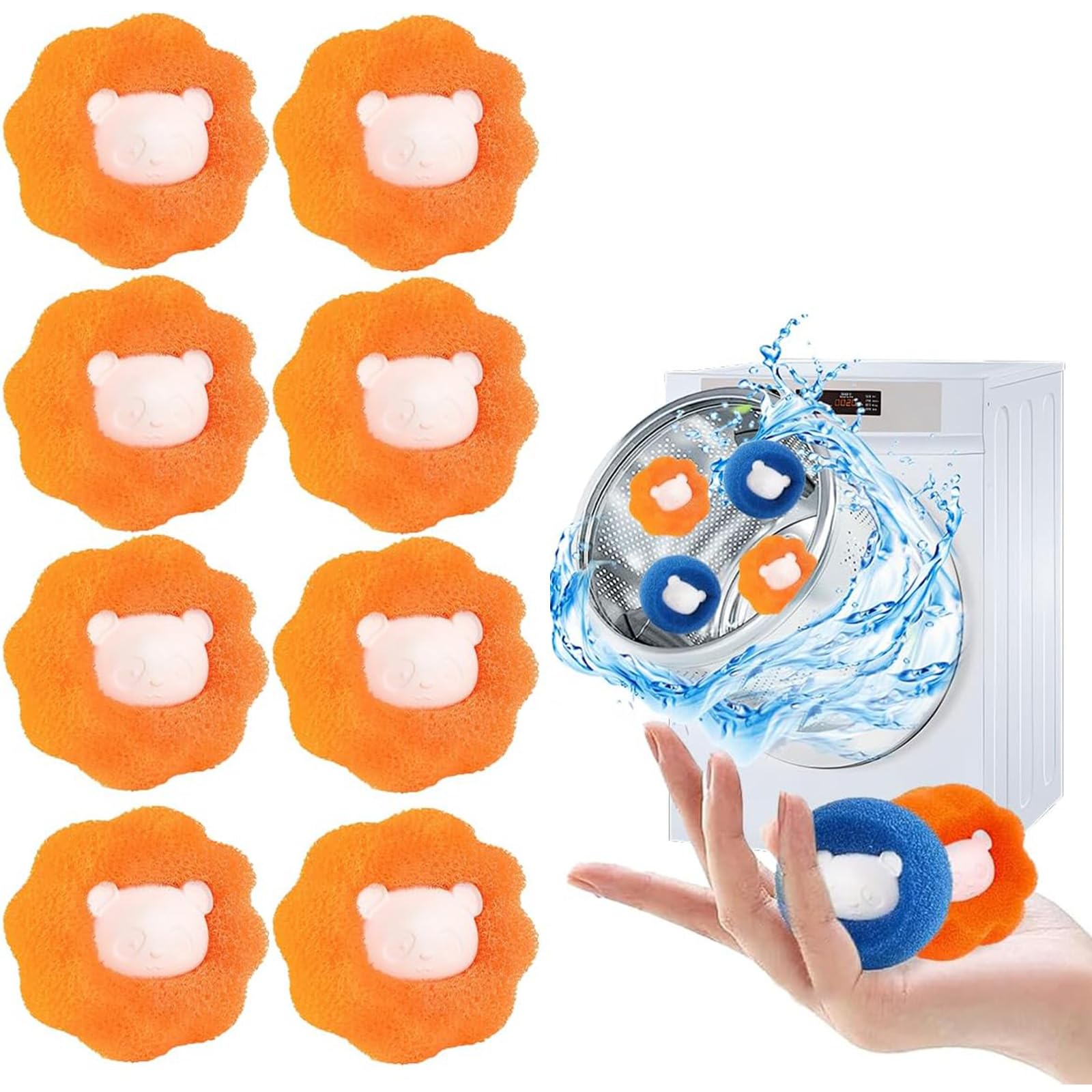 Pet Hair Remover for Washing Machine, 8PCS Reusable Laundry Lint Catcher, Effectively Removes Cat, Dog and Other Pet Hair From Clothes, Washing Machine Hair Catcher (Orange)