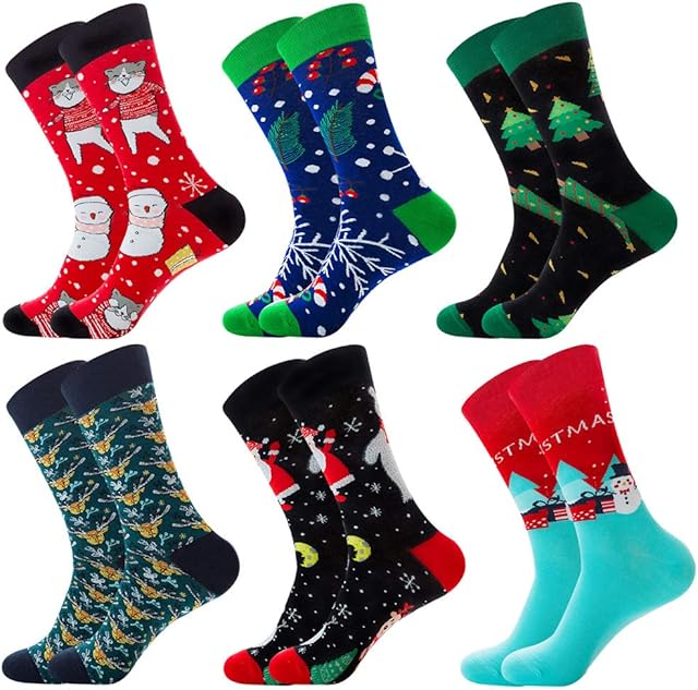 6 Pair Unisex Christmas Socks One Size Fits All Adult Kids Women Men Winter Holiday Season Present Funny Sock