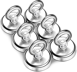 MIKEDE Strong Neodymium Fishing Magnets 6 Pack, 100 lbs(45KG) Pulling Force Rare Earth Magnet with Countersunk Hole Eyebolt Diameter 1.26 inch(32 mm) for Retrieving in River and Magnetic Fishing