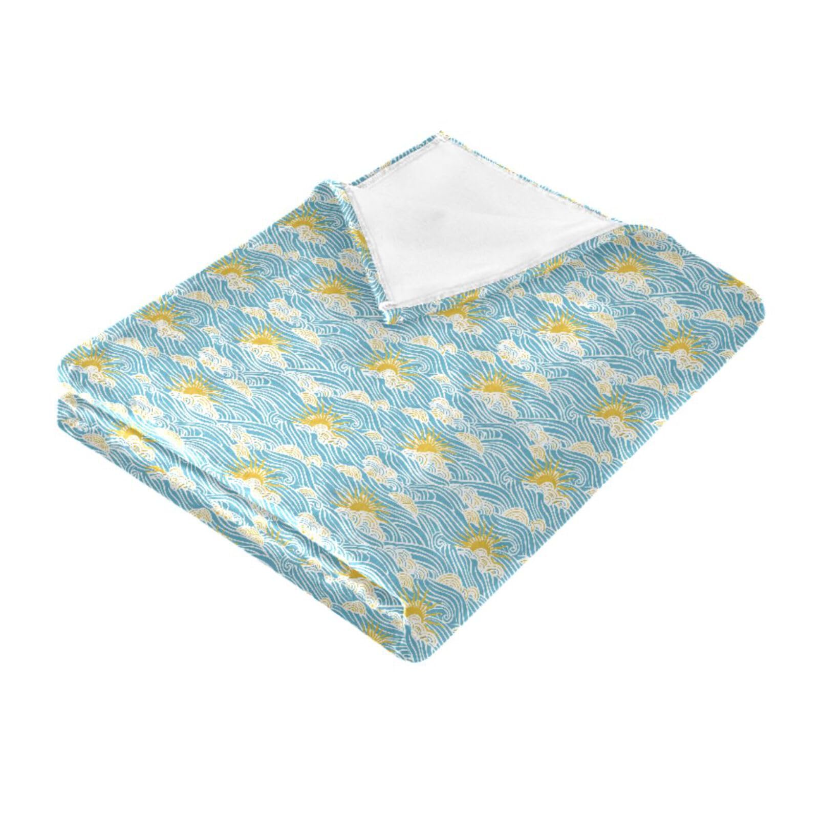 Couverture douce pour canapé à motif vagues rétro soleil 152x228 cm
