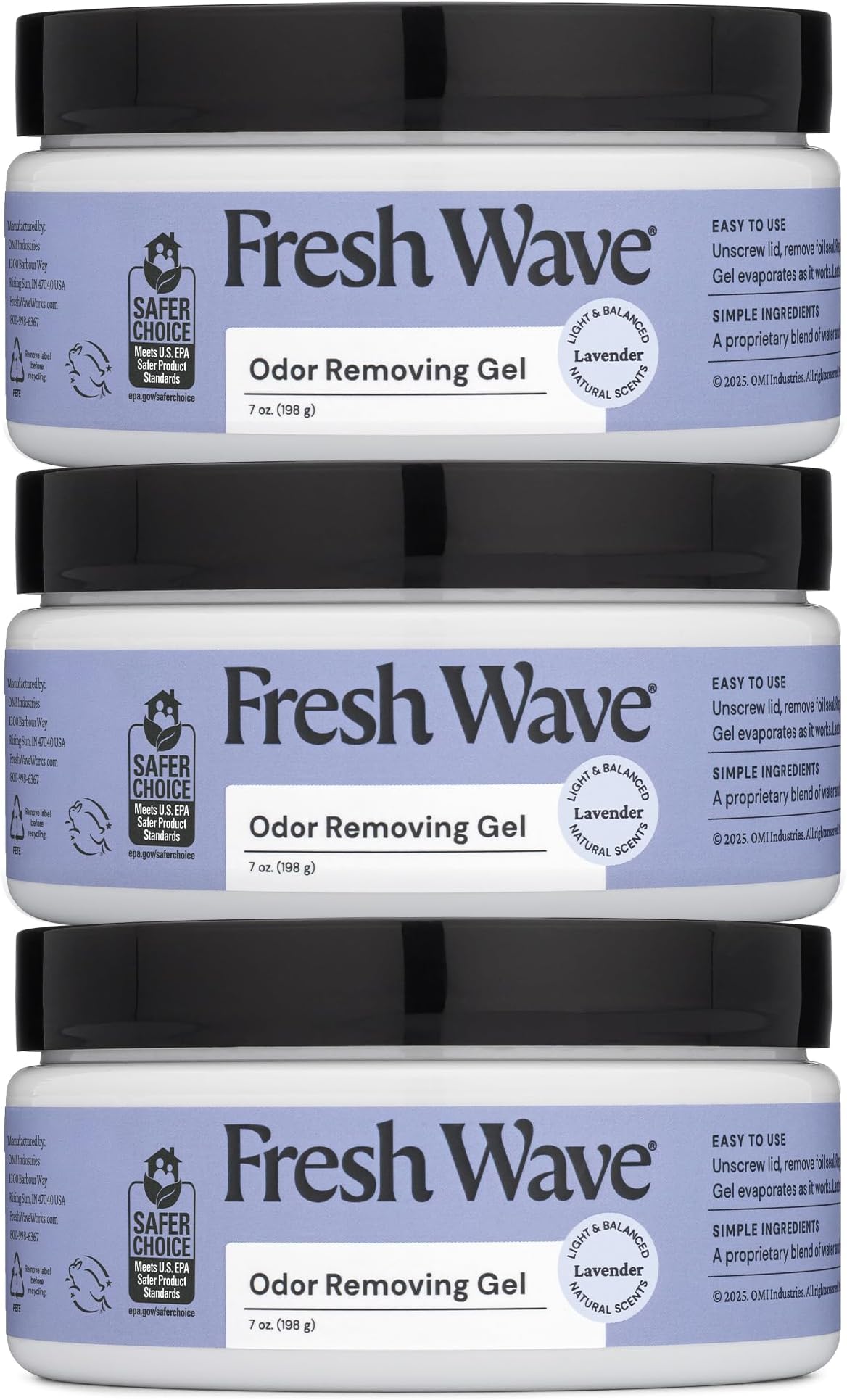 Fresh Wave Lavender Odor Removing Gel, 7 oz., Pack of 3 - Safer Odor Absorbers for Home, Natural Plant-Based Odor Eliminator, Every 7 oz. lasts 15-30 Days, For Cooking, Trash & Pets
