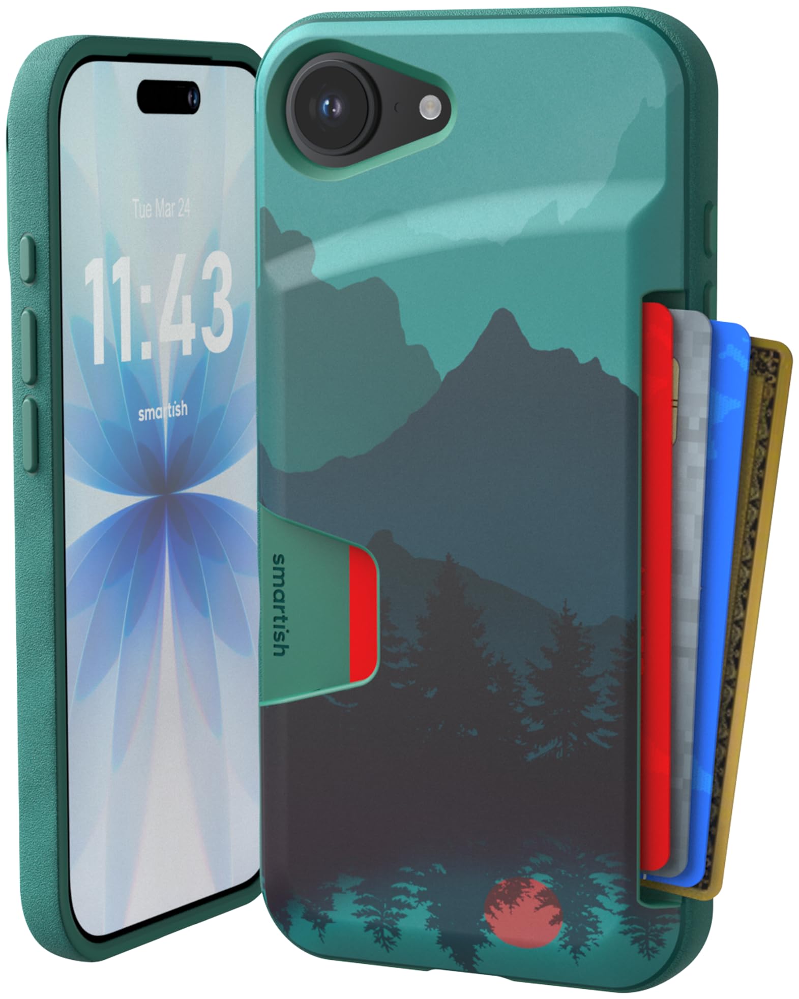 Smartish® iPhone 16e Wallet Case - Wallet Slayer Vol. 1 [Slim + Protective] Credit Card Holder - Drop Tested Hidden Flip Card Slot Cover Compatible w/Apple iPhone 16e 2025 - Moving Mountains, iPhone 16e, [Moving Mountains]