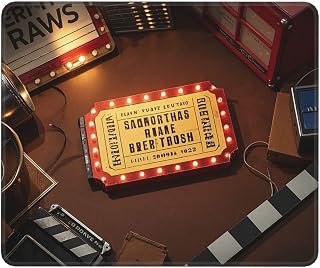 Cinema Style Vintage Movie Tickets Gaming Mouse Pad Small Mouse Mat with Stitched Edges Non-Slip Long Desk Pad 12x10 in Desk Mat for Keyboard Home Office Gaming Work
