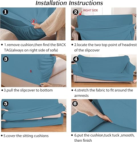 Vista 308 de Turquoize - Funda elástica para sofá de 2 piezas y 3 cojines, funda protectora lavable con elástico en la parte inferior, tela jacquard gruesa