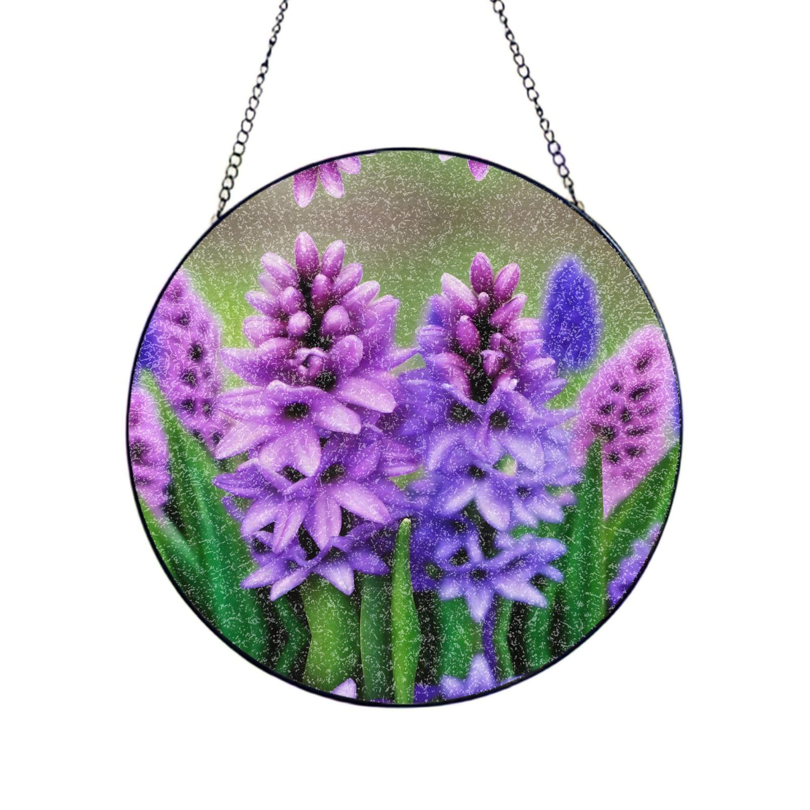 Poezjzw Stained Glass Window Hanging - Hyacinth Sun Catcher For Door Garden Home Decor Christmas Mother'S Day Birthday Gifts 6in（15cm）