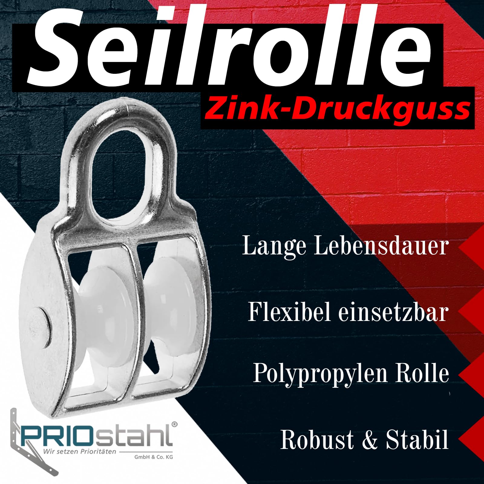 PRIOstahl Rolka linowa, rolki zwrotne, rolki linowe, rolki do podnoszenia ciężarów, rolki z tworzywa sztucznego x 4 sztuki, rozmiar: 20 mm, wersja: podwójne - koło pasowe, rolki do lin, liny druciane