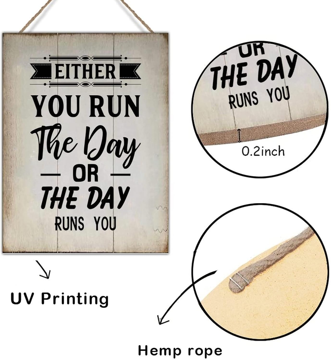 Rustic Sign Wood Decor Either You Run The Day Or The Day Runs You Wood Plaque Vintage Farmhouse Wall Hanging Sign Art Decor Plaque with Quotes for Home 18x24in Housewarminmg Gift