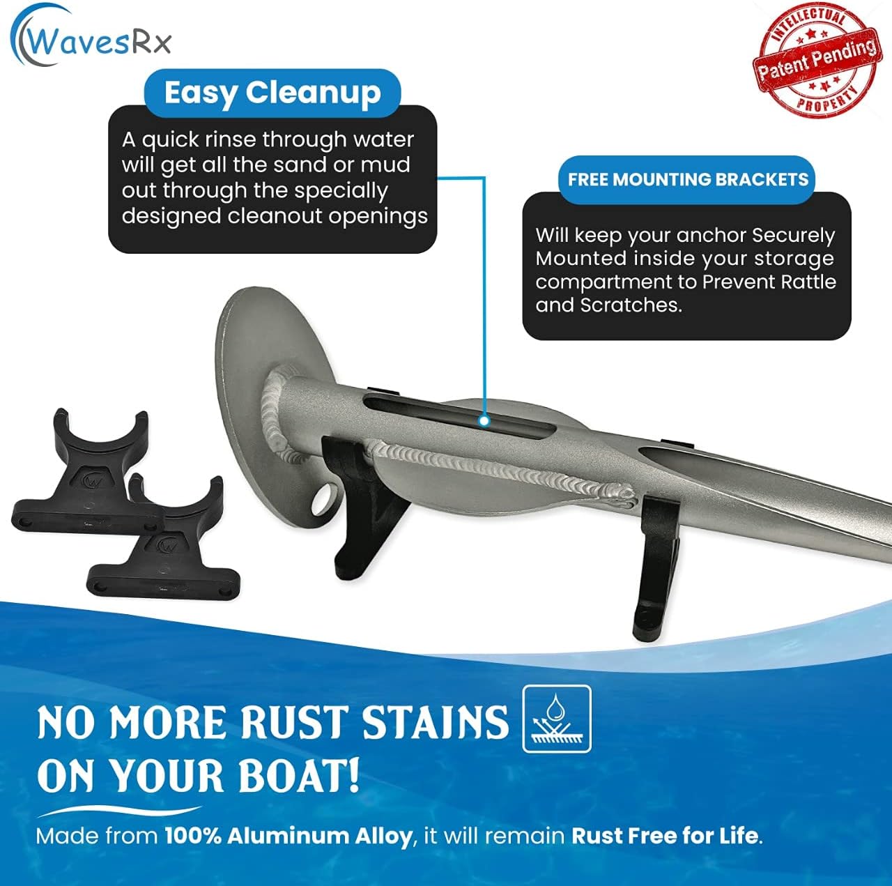 WAVESRX 18" Aluminum Sand Spike Beach Anchor - WaveCobra | Keeps Your Watercraft Securely Anchored Near Shore, Sandbar or in Shallow Water | Ultra Light Patent Pending Design for Boats, Jet Ski & PWC : Sports & Outdoors