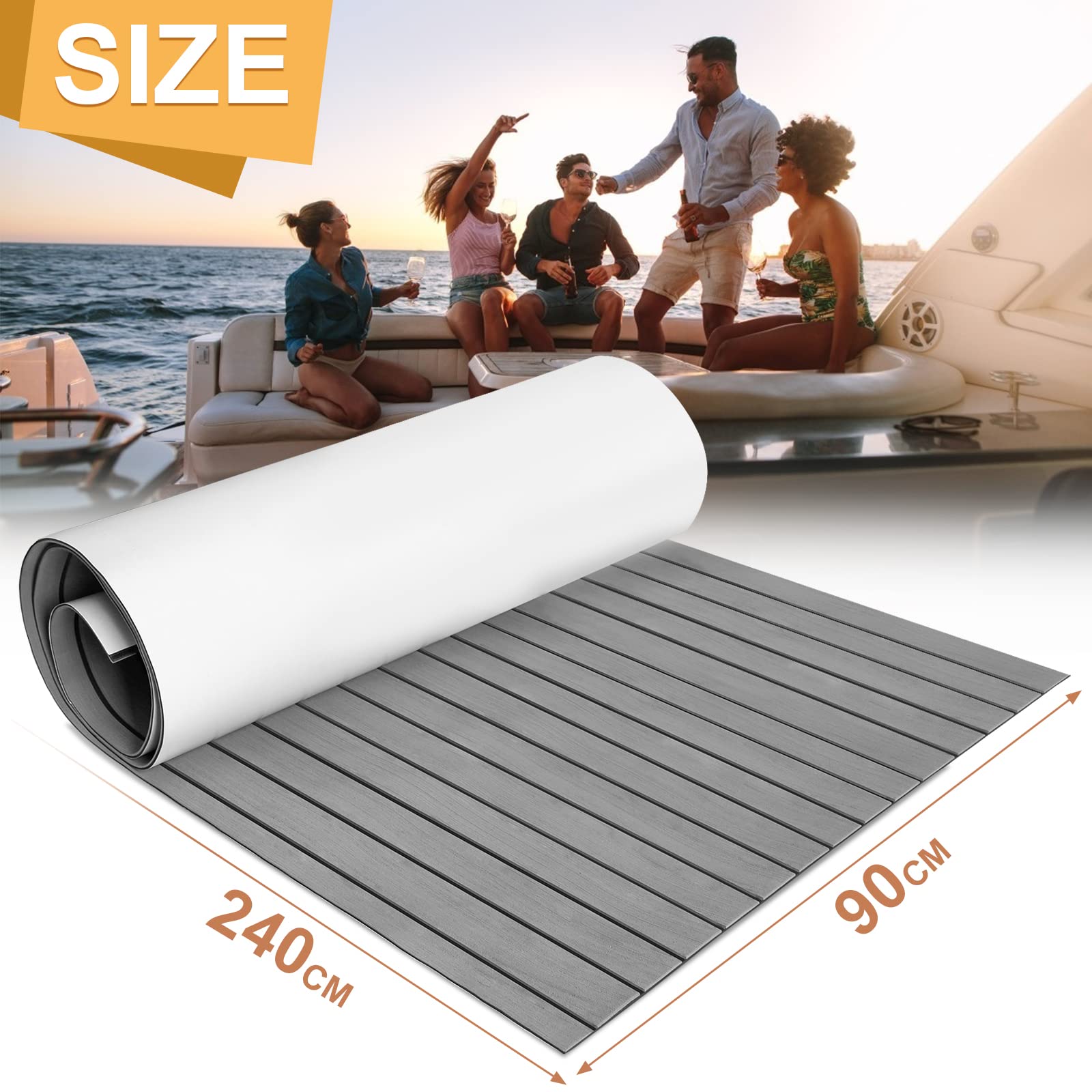 Bodenbelag Matte Eva Selbstklebend, Bootsbodenmatte in Teak-Optik, Zuschneidbarer Marine Deck Bodenbelag für Boot, Yacht, Surfbrett, Wohnmobil, Poolbereich