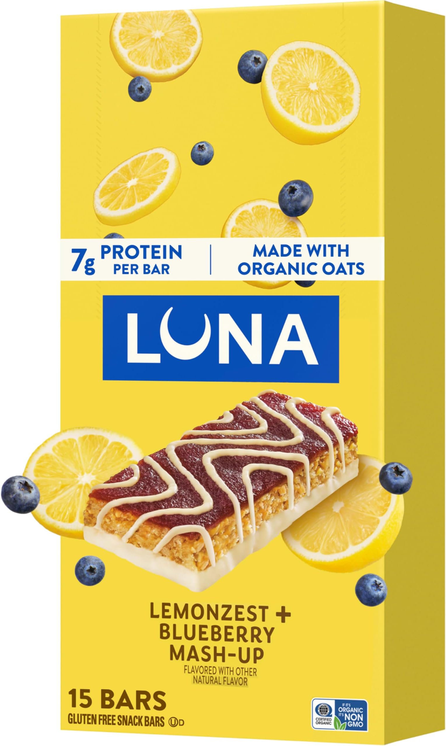 - Mash-Ups LemonZest + Blueberry Flavor - Gluten Free Snack Bars - Non-GMO - Protein Bars - Made with Organic Oats (15 Pack)