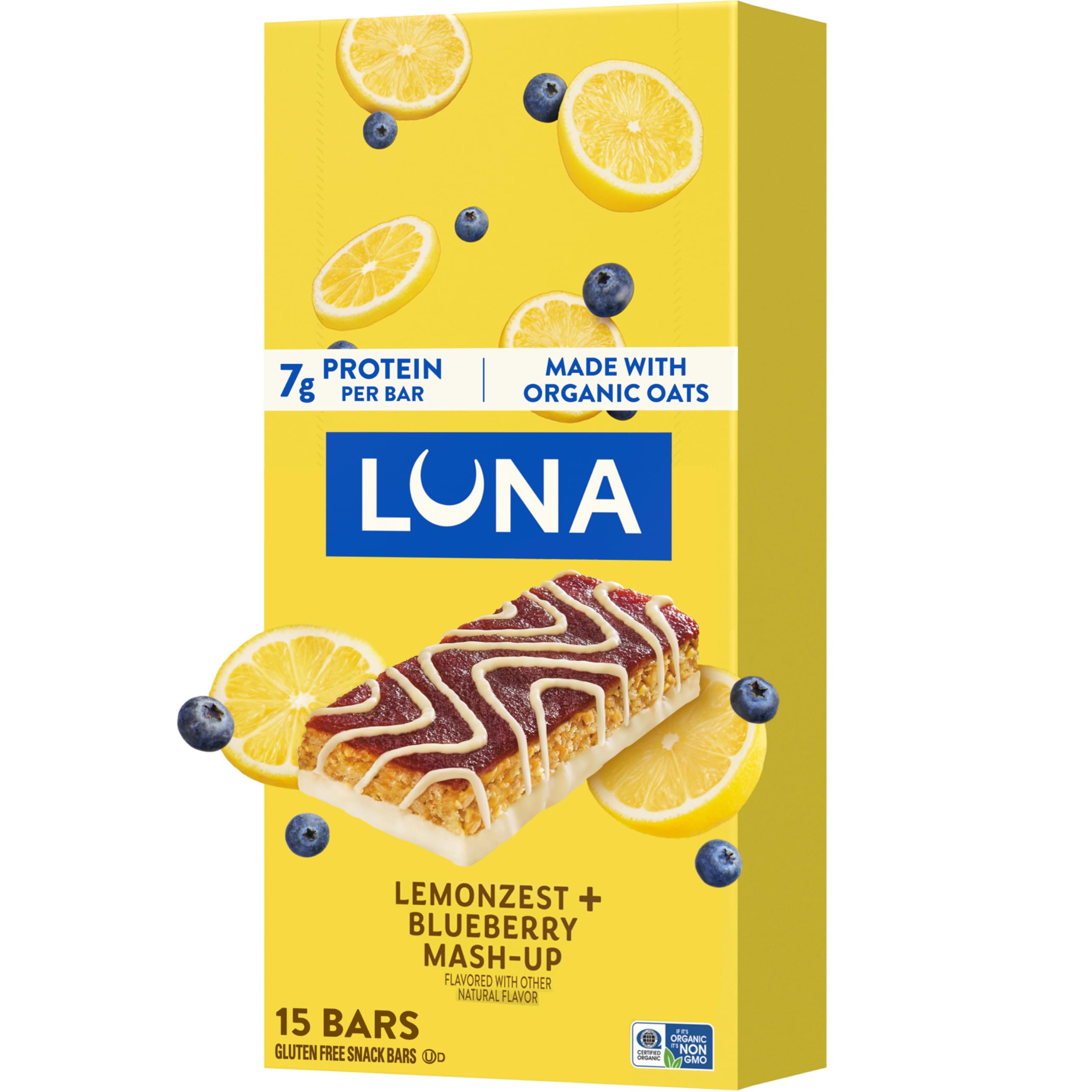 - LUNA Bar - Mash-Ups LemonZest + Blueberry Flavor - Gluten Free Snack Bars - Non-GMO - Protein Bars - Made with Organic Oats (15 Pack)