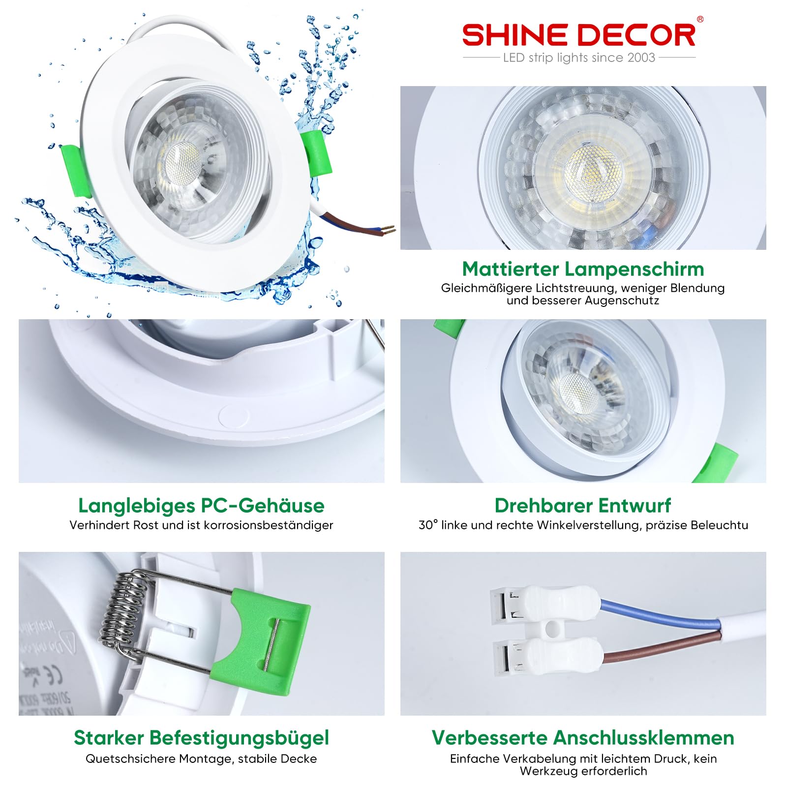 Shine Decor LED Einbaustrahler,Neutralweiß 4000K Dimmbar,Led Spot Deckenstrahler,LED Einbauleuchten Für Schlafzimmer Badezimmer Küche,10er Set