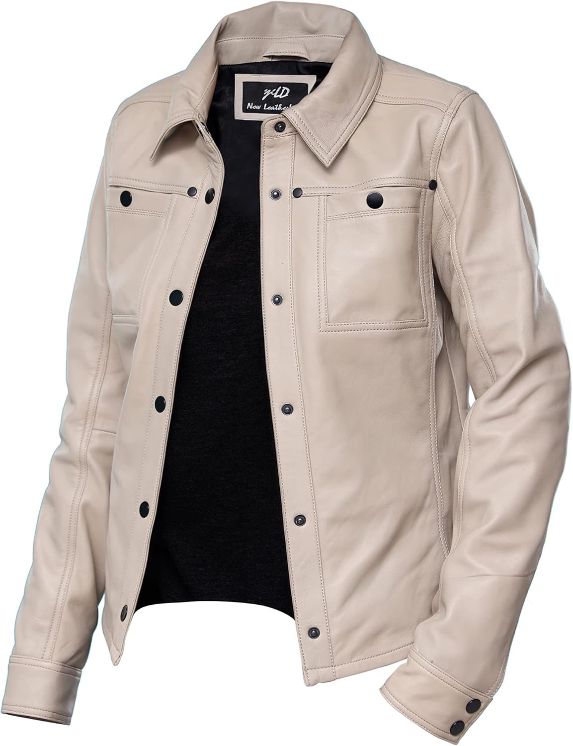 Jild Womens Button Front Lambskin Leather Jacket Shacket - Casual Shirt Long Sleeve Leather Jacket Women with Bust Pocket - Image 3