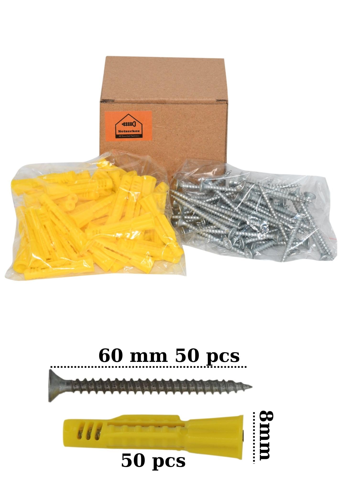 Netzerkoz Pack of 100 Wood Screws and Dowels Set, Phillips Countersunk Screws and Dowels - Image 2