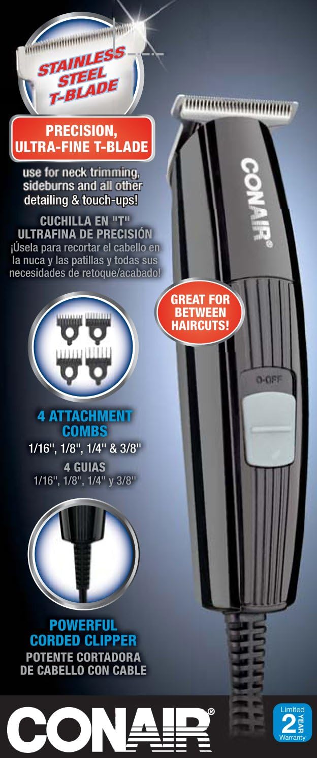 ConairMAN Trim Up, Hair Clippers for Men, Corded Detail Hair Clipper Home Hair Cutting Kit