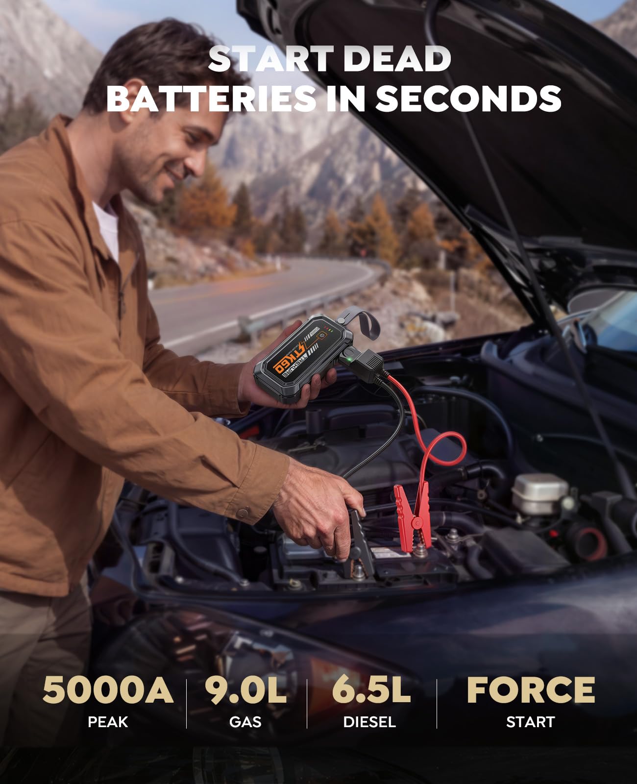 TREKURE Car Battery Jumper Starter Portable 5000A, Portable Car Jump Starter up to 10L Gas or 8L Diesel Engine, Jump Box view 2