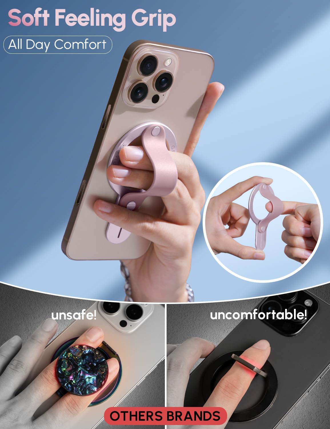 for MagSafe Phone Grip for iPhone - Magnetic Phone Ring Holder Detachable for iPhone 17 - Comfortable Finger Phone Loop Grip for Apple 16/15/14/13/12,Pink - Image 2