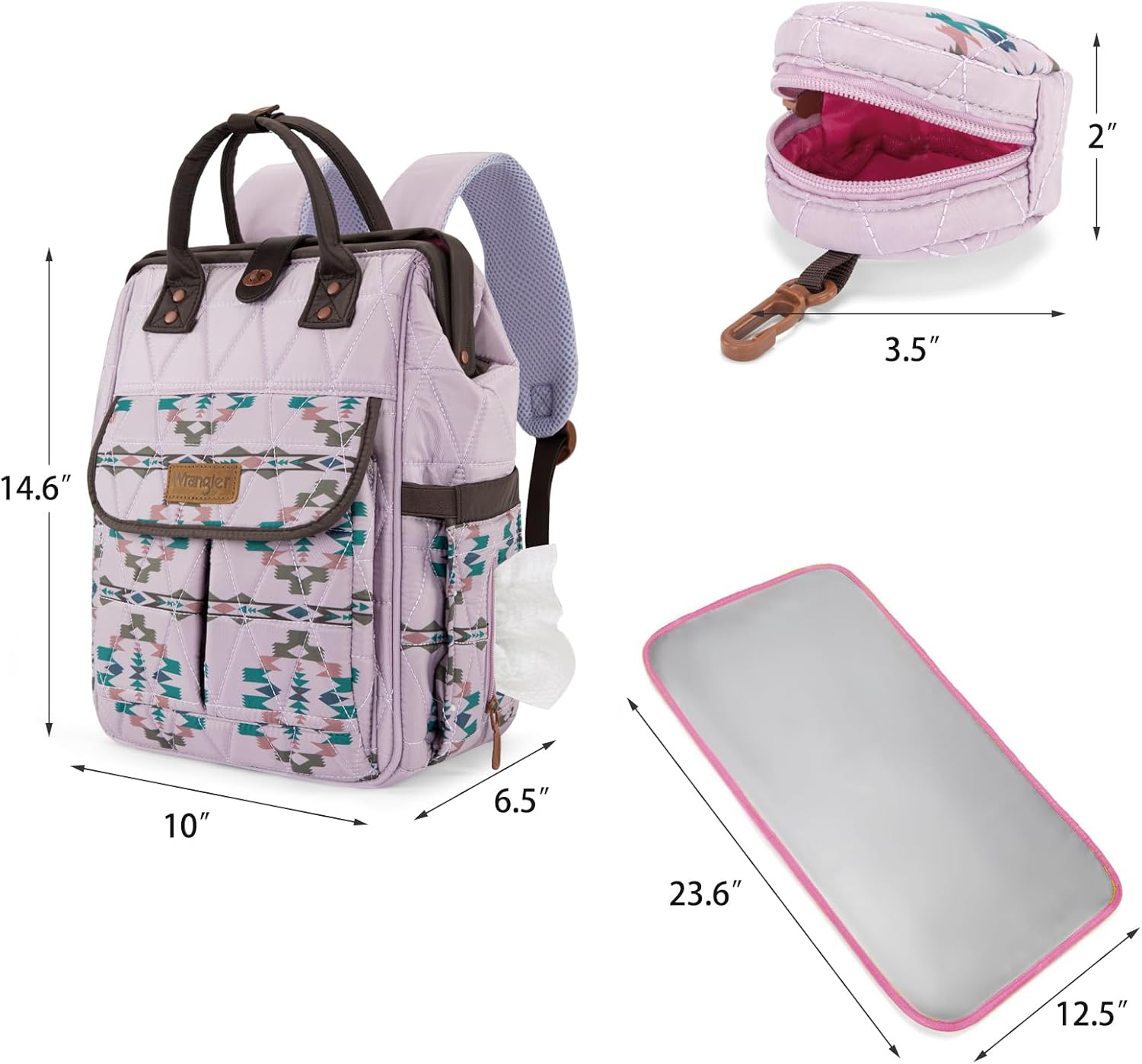 Montana West Wrangler Aztec Diaper Bag Backpack Western Backpacks for Moms Baby Essentials Bag with Twist-Lock Closure, Insulated Pockets, Portable Changing Pad, Stroller Straps, Pacifier Case