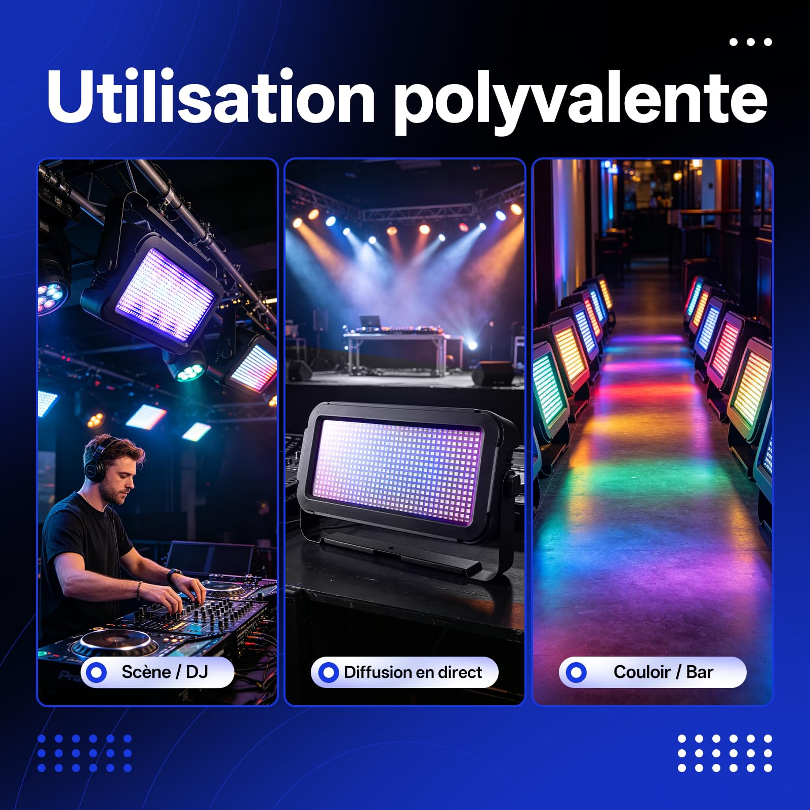 120W Wallwasher LED pour Extérieur, 640 x 0.5W RGB LEDs Stroboscope avec Son Activé et 32 Effets Lumineux, Éclairage Lumière de Scène DMX pour Fêtes Mariages Halloween Noël Jardin Terrasse