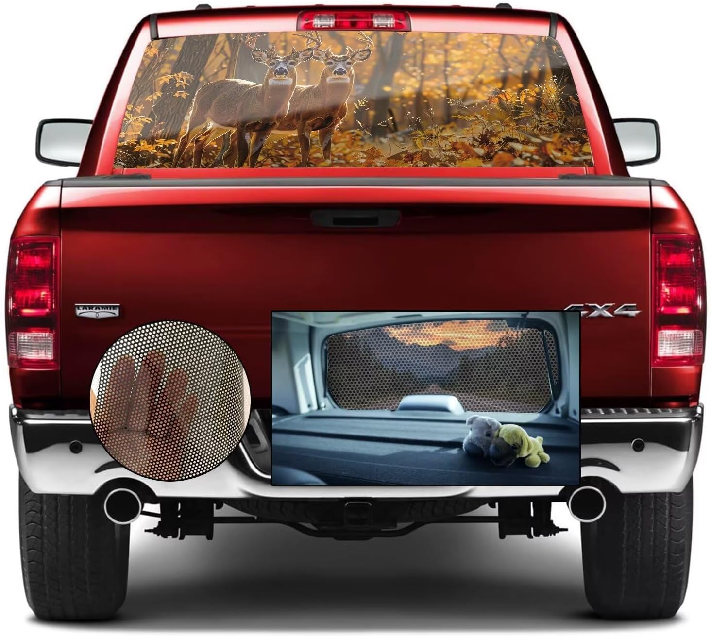 Truck Decal for Car Back Window Graphic Deer Perforated Graphic Sticker Pickup Car Rear Window Decorative Decals 66" x 20" Elk Sticker Fit Most Pickup Trucks SUV