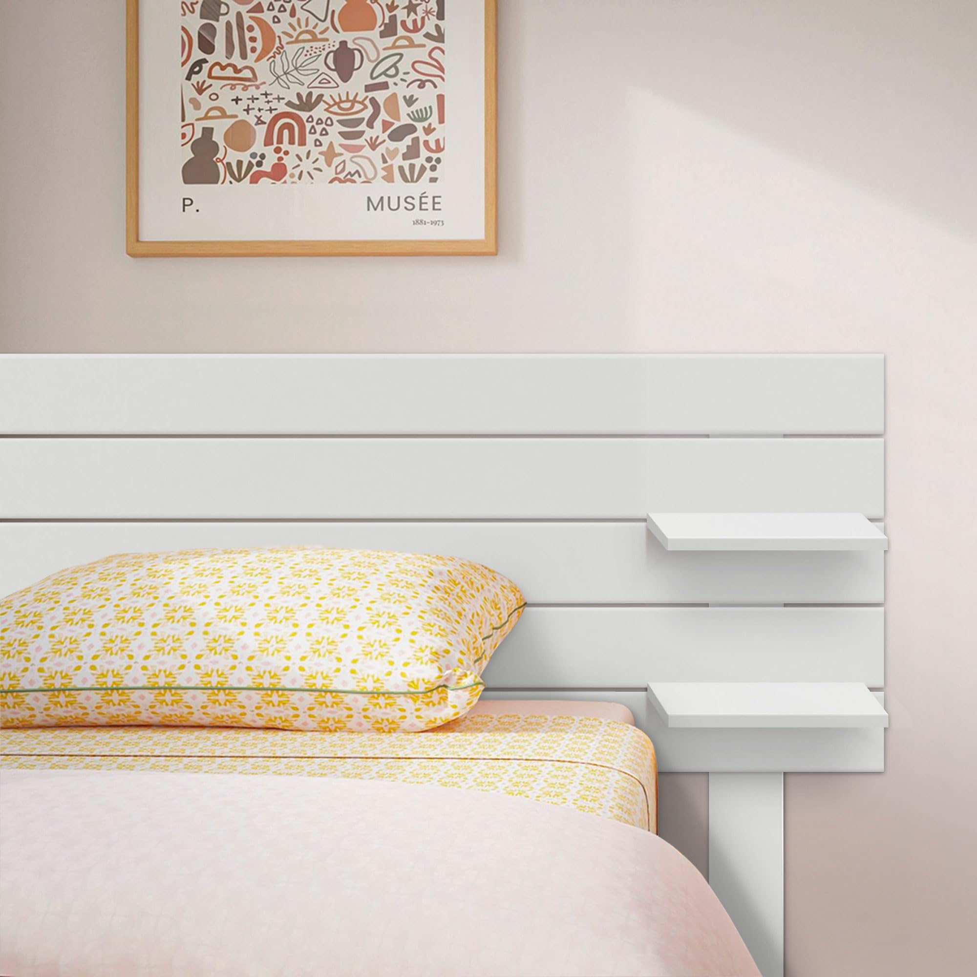 DHOME Cabecero con Estantes de Madera reciclada DM con Patas Colgante Pared Estilo Palet Horizontal Cama Vintage Nordico Herrajes incluidos (Blanco Sólido, 160cm)